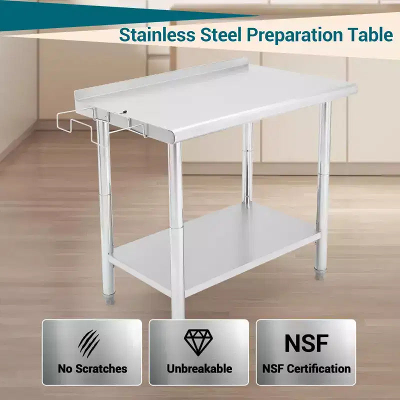 Table en acier inoxydable, table de préparation commerciale en métal robuste avec étagères ouvertes pour cuisines de restaurant, maison, hôtels, préparation alimentaire