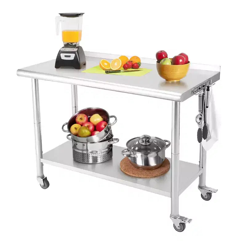 Table en acier inoxydable, table de préparation commerciale en métal robuste avec étagères ouvertes pour cuisines de restaurant, maison, hôtels, préparation alimentaire