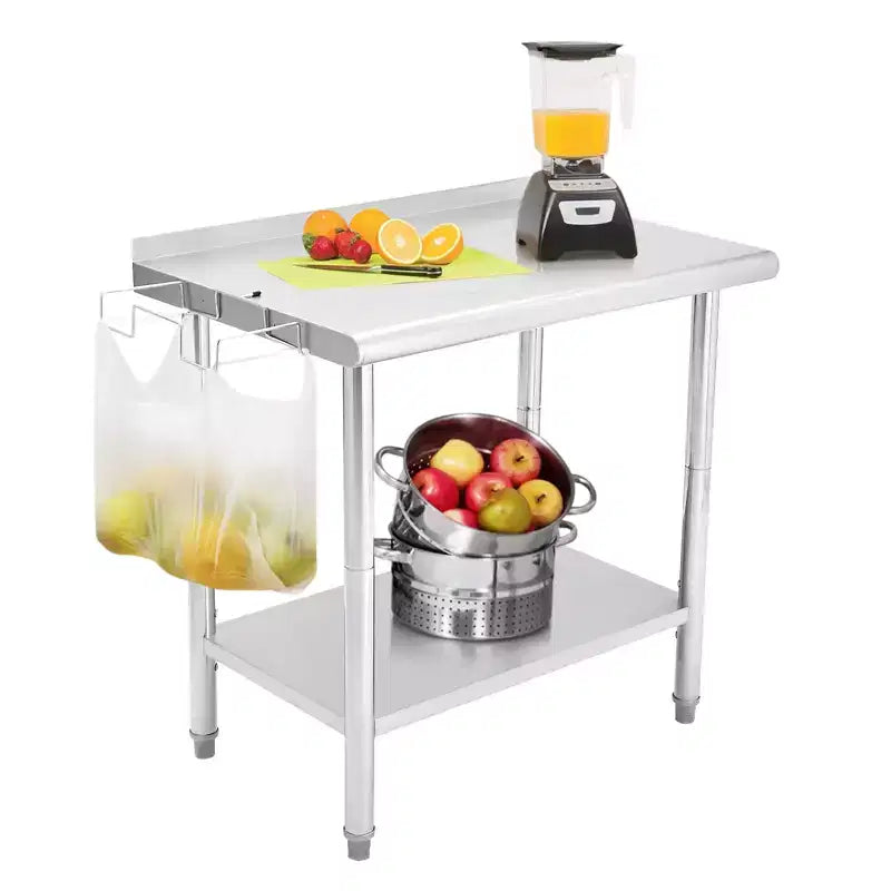 Table en acier inoxydable, table de préparation commerciale en métal robuste avec étagères ouvertes pour cuisines de restaurant, maison, hôtels, préparation alimentaire