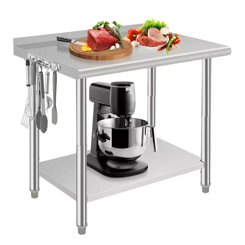 Table en acier inoxydable, table de préparation commerciale en métal robuste avec étagères ouvertes pour cuisines de restaurant, maison, hôtels, préparation alimentaire
