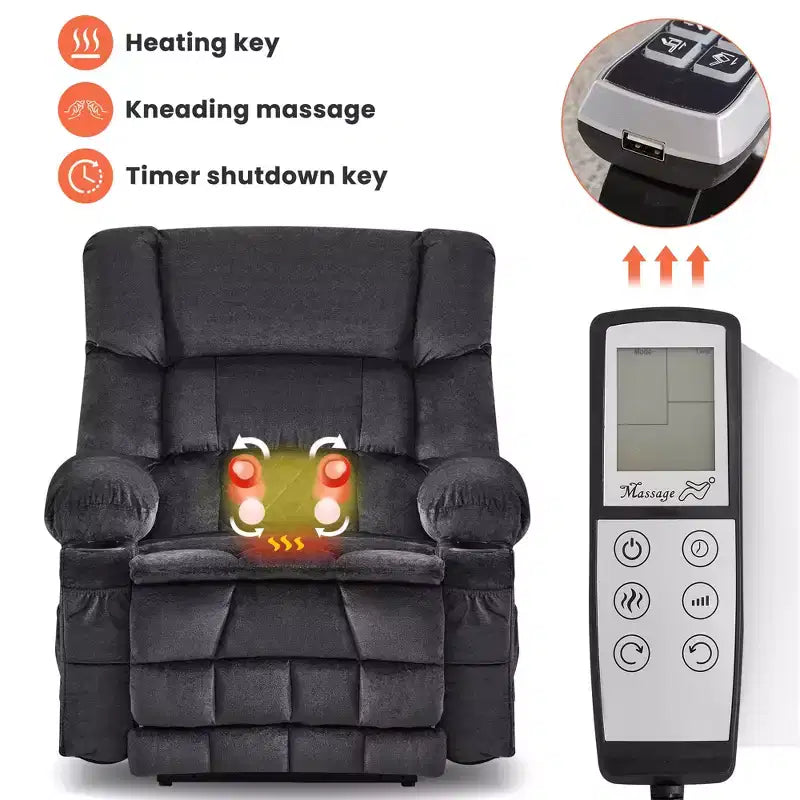 Fauteuil inclinable en tissu avec fonction massage et port USB