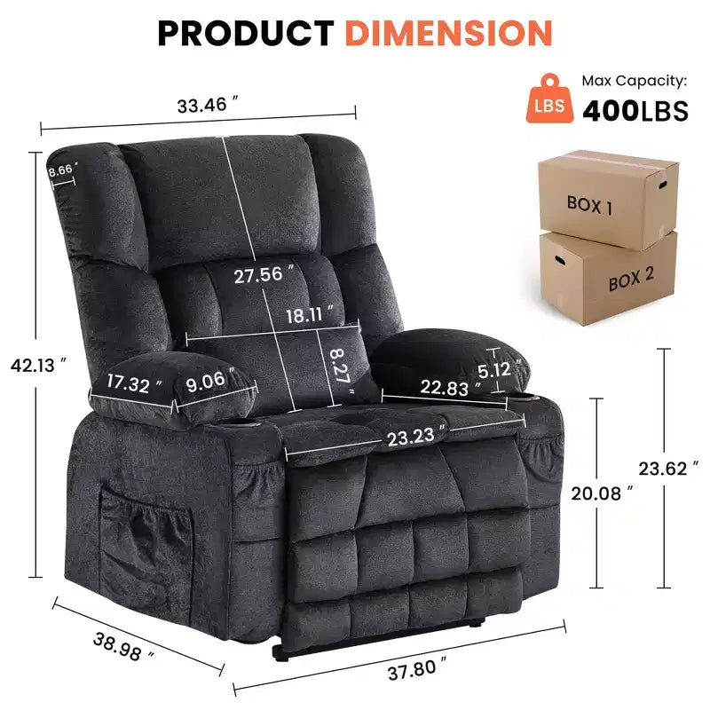 Fauteuil inclinable en tissu avec fonction massage et port USB