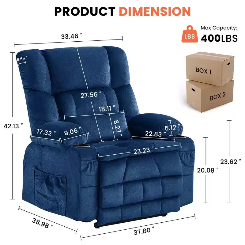 Fauteuil inclinable en tissu avec fonction massage et port USB