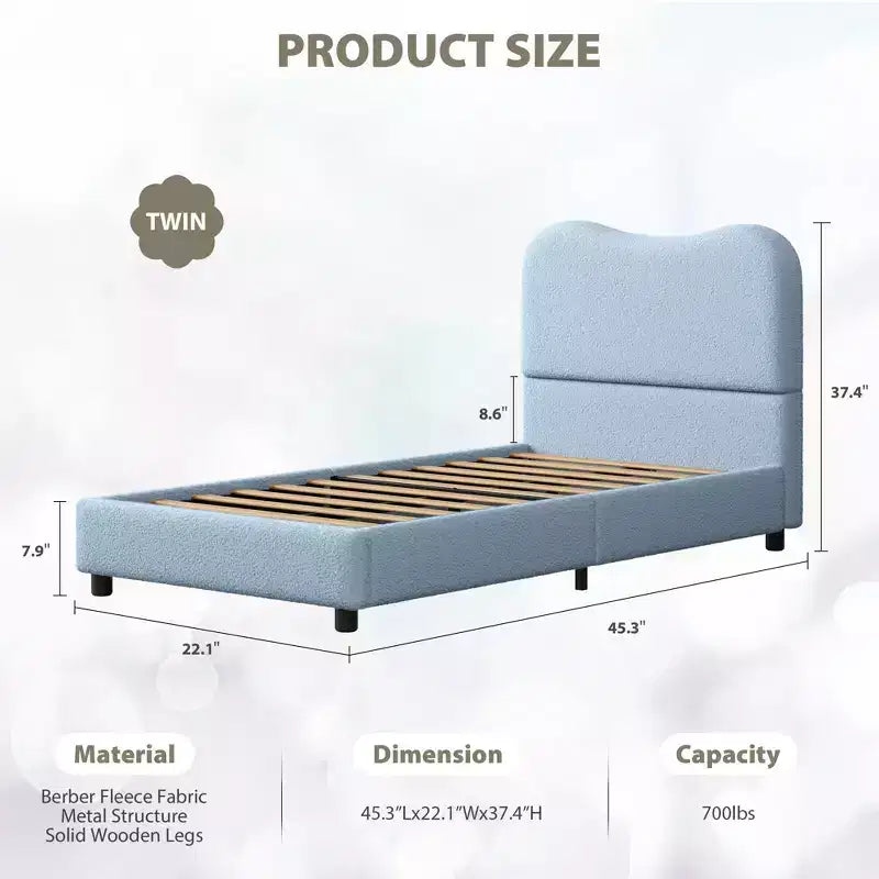 Cadre de lit en tissu avec tête de lit rembourrée, doux et robuste, coins arrondis, durable, lattes en bois, silencieux, pas besoin de sommier tapissier