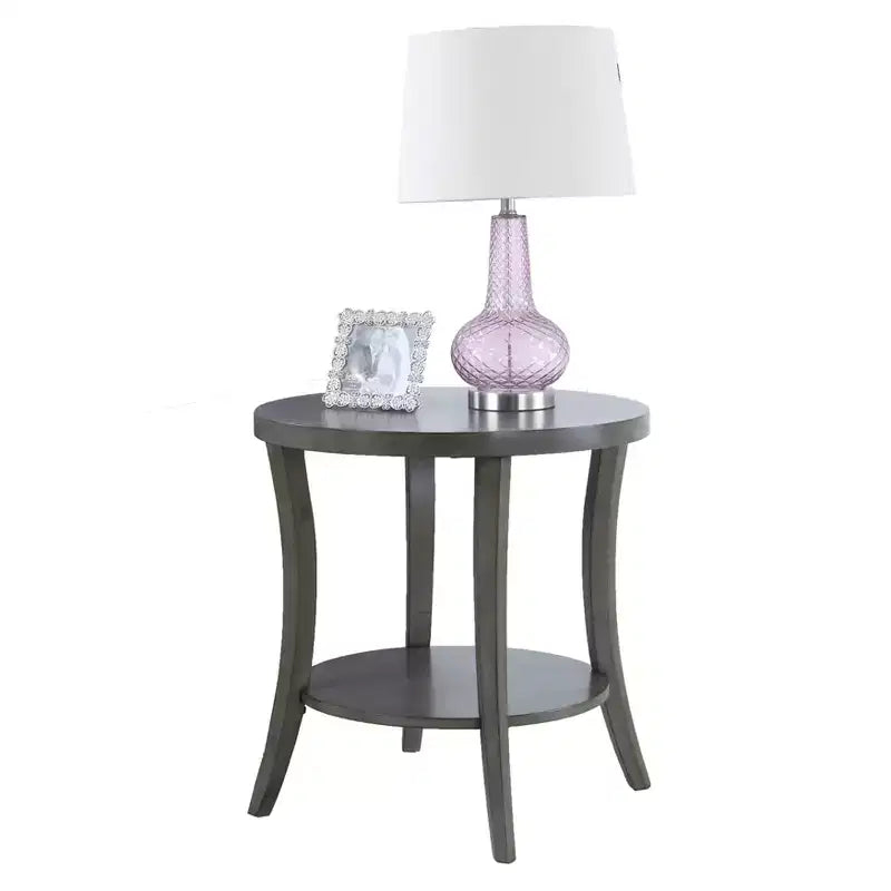 Table d'appoint ronde élégante avec pieds arqués, étagère de rangement et plateau épais, pour salon, chambre à coucher