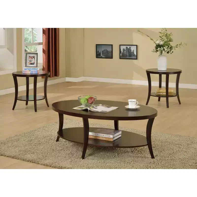 Table d'appoint ronde élégante avec pieds arqués, étagère de rangement et plateau épais, pour salon, chambre à coucher
