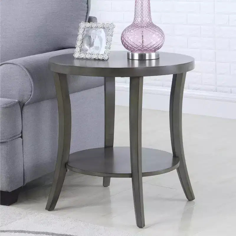 Table d'appoint ronde élégante avec pieds arqués, étagère de rangement et plateau épais, pour salon, chambre à coucher