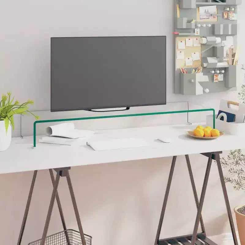 Meuble TV en verre trempé - Support d'écran moderne pour appareils multimédias, console TV épurée avec rangement, transparent