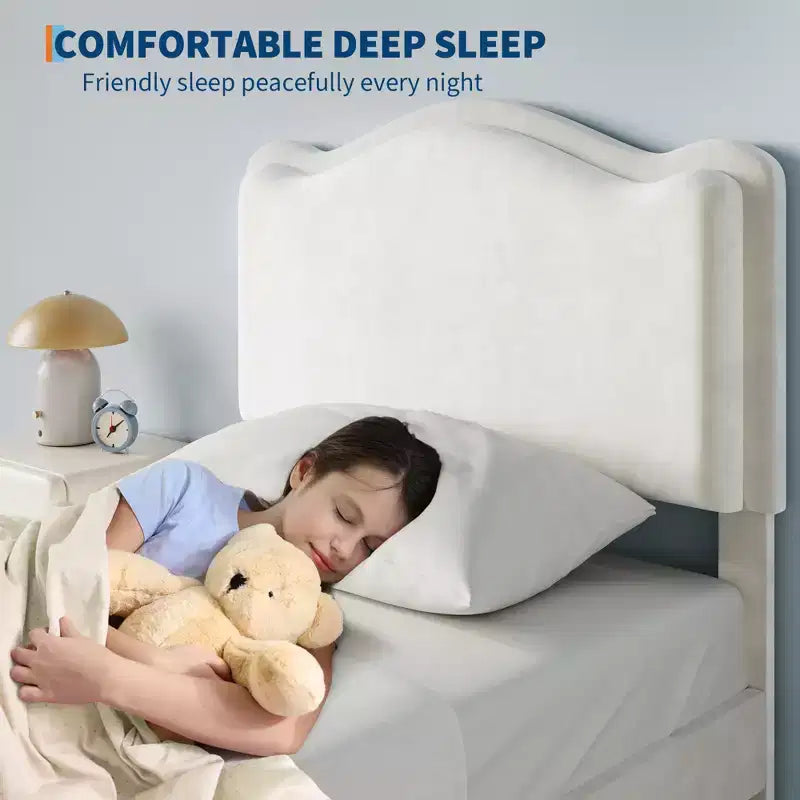 Cadre de lit pour enfant, matelas pour tout-petit avec tête de lit et tiroirs de rangement, composé de lattes en bois robustes, facile à assembler, aucun matelas à ressorts requis.