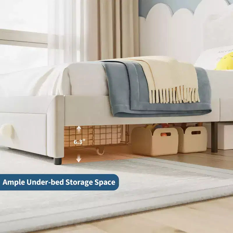 Cadre de lit pour enfant, matelas pour tout-petit avec tête de lit et tiroirs de rangement, composé de lattes en bois robustes, facile à assembler, aucun matelas à ressorts requis.