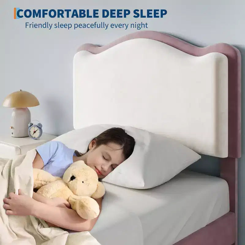 Cadre de lit pour enfant, matelas pour tout-petit avec tête de lit et tiroirs de rangement, composé de lattes en bois robustes, facile à assembler, aucun matelas à ressorts requis.