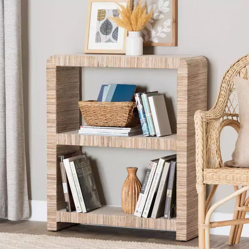 Bibliothèque en jonc de mer tressé 35", Naturel