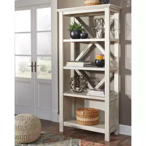 Bibliothèque de 75 po de haut, beige, style ferme moderne