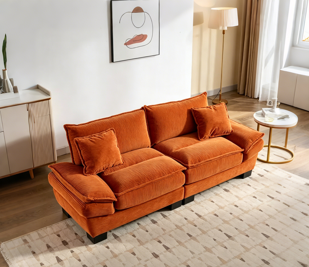 Loveseat canapé convertible en velours côtelé avec oreillers, tapissé pour chambre à coucher, salon, bureau, orange