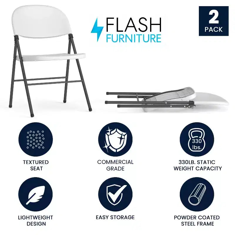 Lot de 2 chaises pliantes en plastique, 150 kg de capacité, avec cadre anthracite