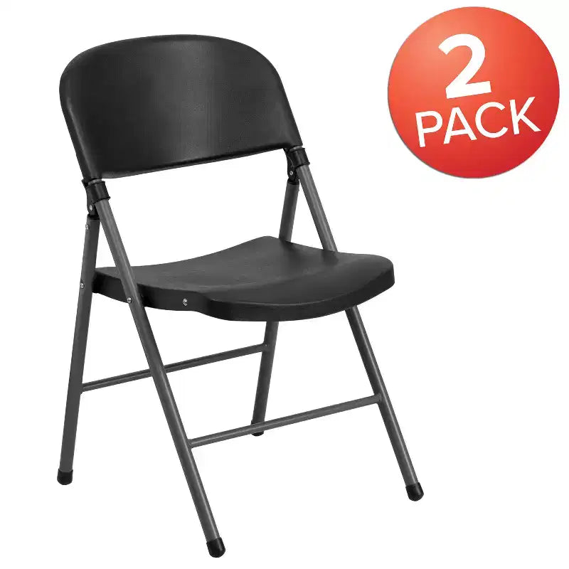 Lot de 2 chaises pliantes en plastique, 150 kg de capacité, avec cadre anthracite