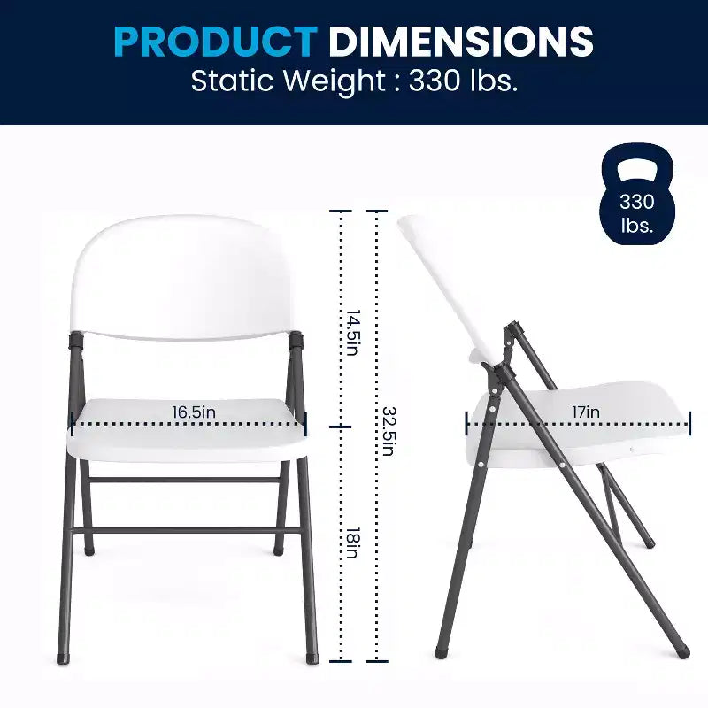 Lot de 2 chaises pliantes en plastique, 150 kg de capacité, avec cadre anthracite