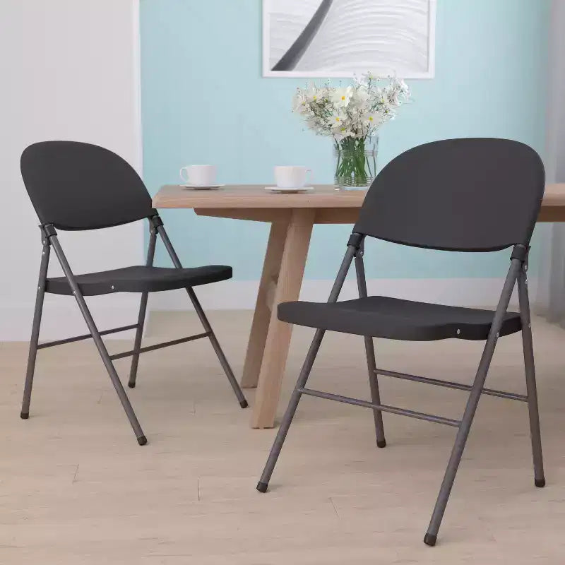 Lot de 2 chaises pliantes en plastique, 150 kg de capacité, avec cadre anthracite