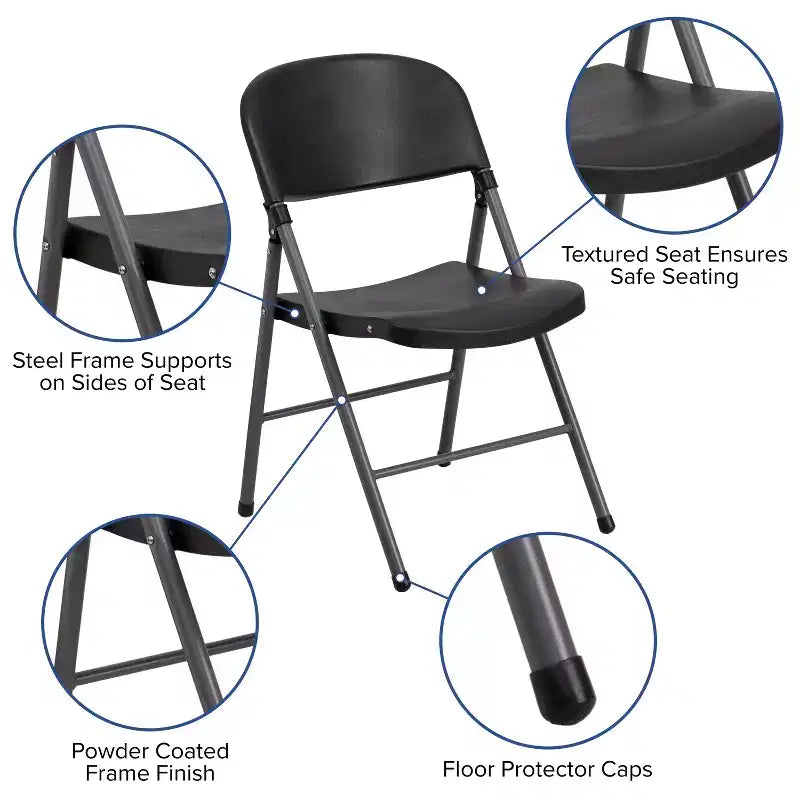 Lot de 2 chaises pliantes en plastique, 150 kg de capacité, avec cadre anthracite