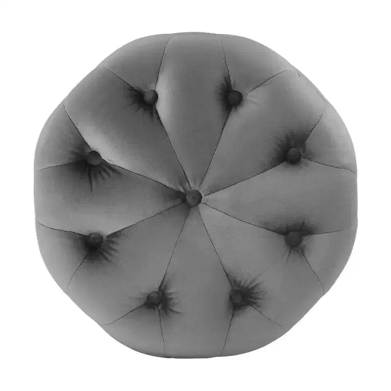 Pouf rond capitonné en velours performance