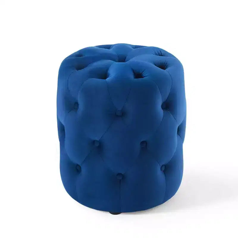 Pouf rond capitonné en velours performance