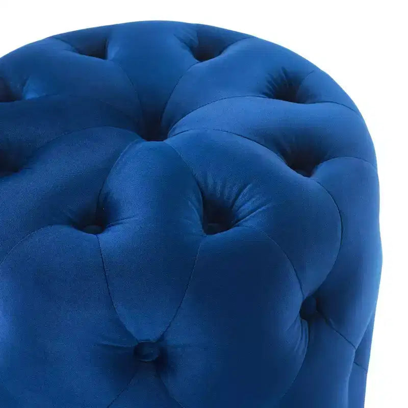 Pouf rond capitonné en velours performance