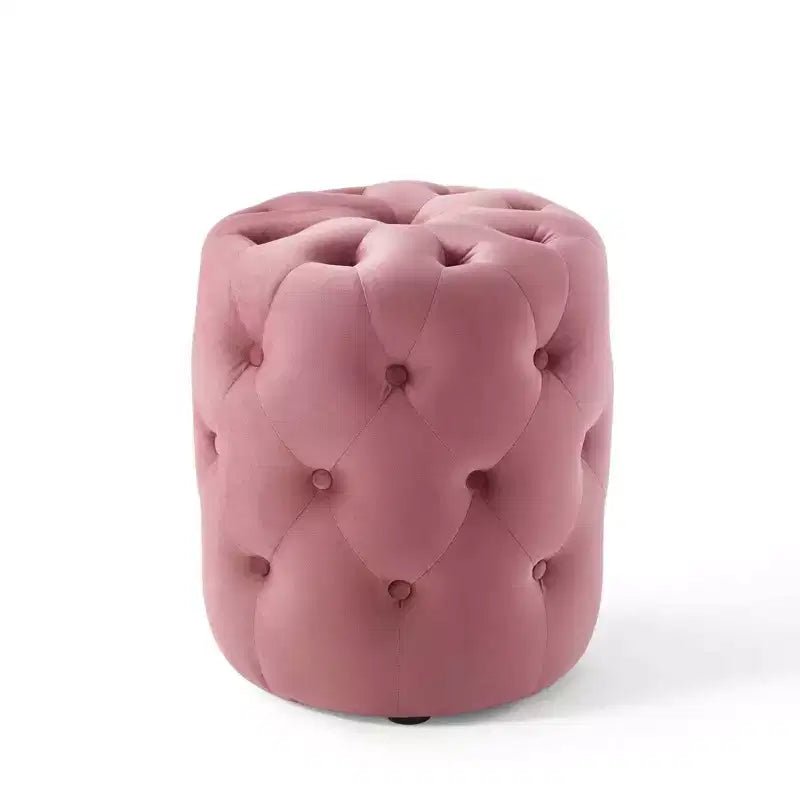 Pouf rond capitonné en velours performance