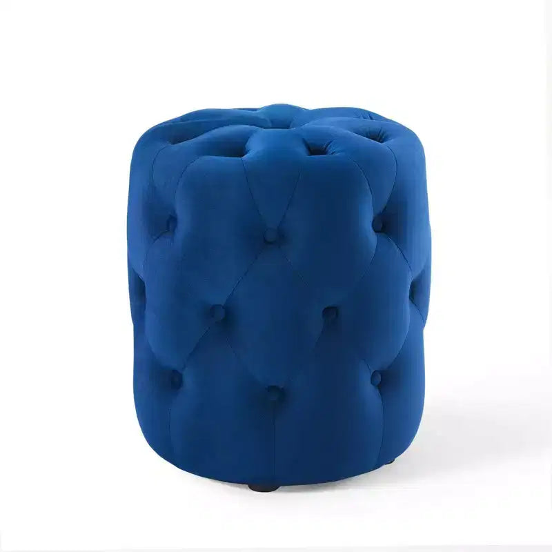 Pouf rond capitonné en velours performance