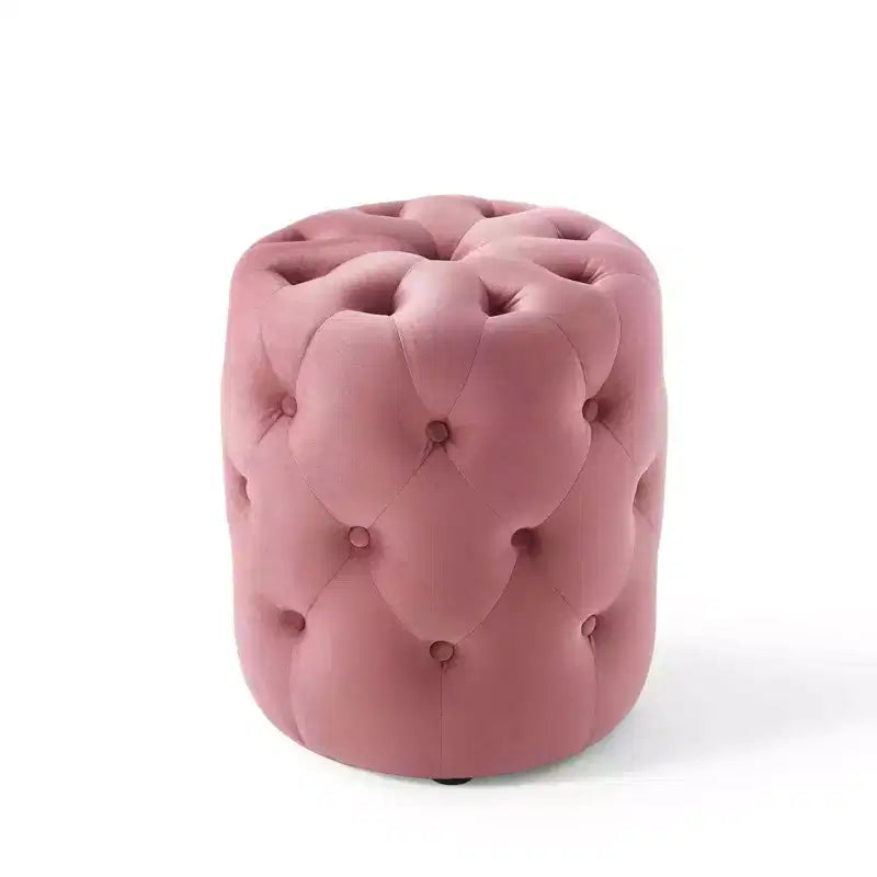 Pouf rond capitonné en velours performance