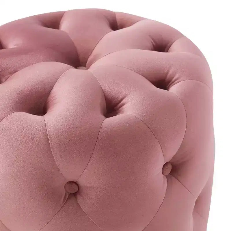 Pouf rond capitonné en velours performance