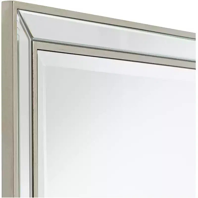 Miroir mural rectangulaire, accent décoratif, cadre biseauté argenté moderne, 63,5 cm de large, pour salle de bain, chambre, salon, bureau, entrée