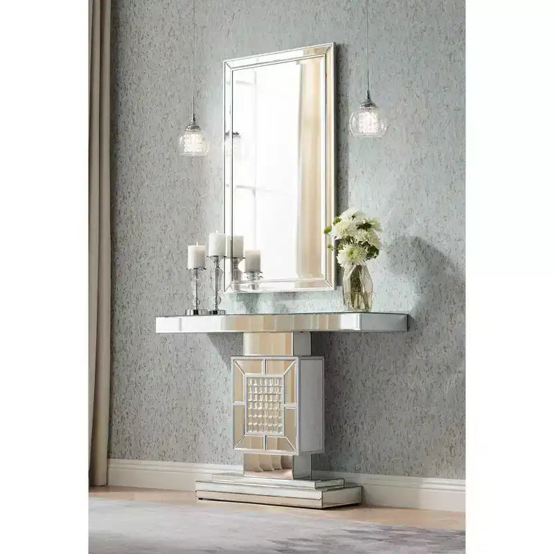 Miroir mural rectangulaire, accent décoratif, cadre biseauté argenté moderne, 63,5 cm de large, pour salle de bain, chambre, salon, bureau, entrée