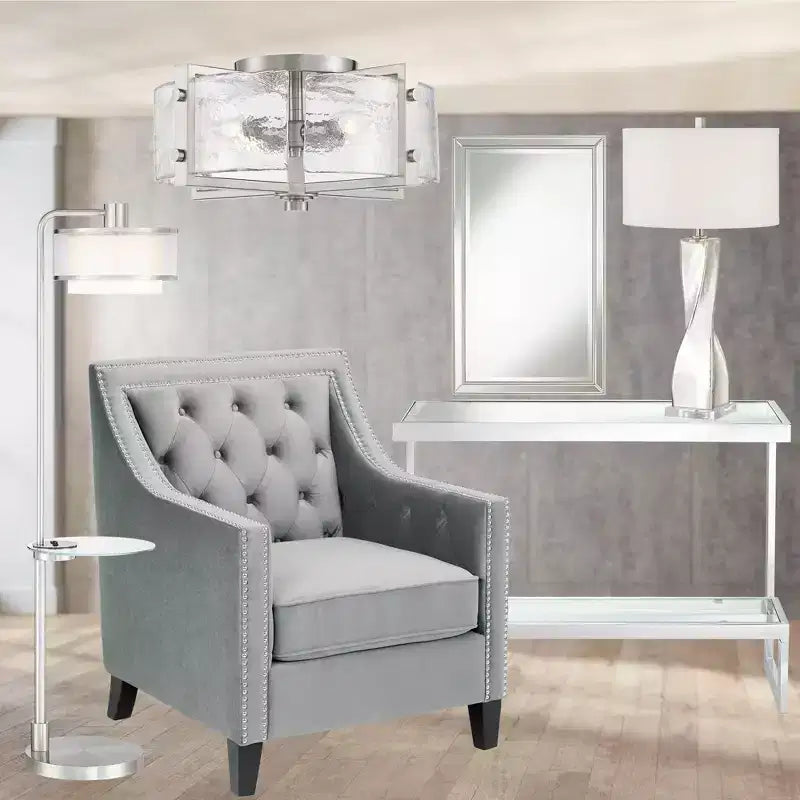 Miroir mural rectangulaire, accent décoratif, cadre biseauté argenté moderne, 63,5 cm de large, pour salle de bain, chambre, salon, bureau, entrée