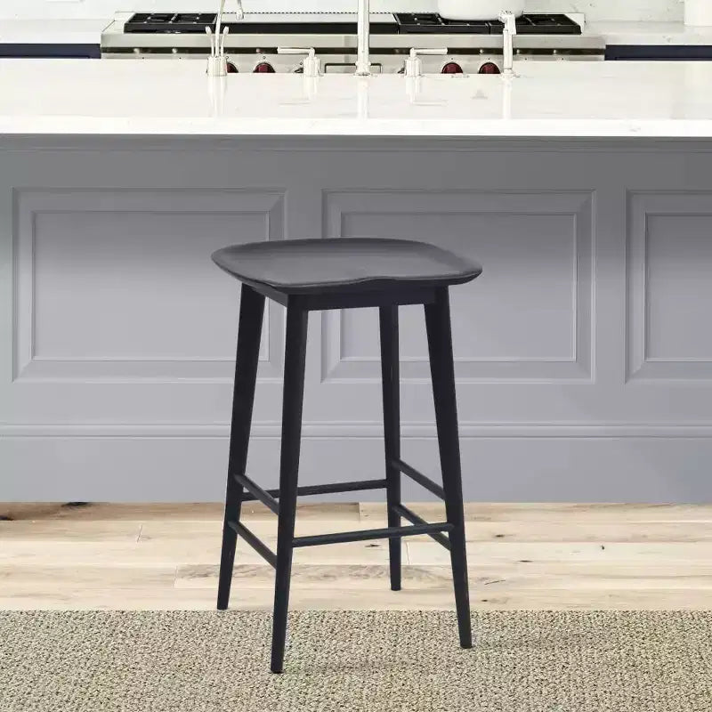 Tabouret de bar sans dossier hauteur comptoir 24", bois d'acacia, finition peinte