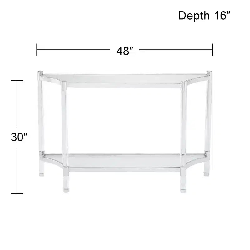Console rectangulaire moderne en acrylique 122x41 cm avec étagère, pieds fins transparents pour salon, chambre, entrée
