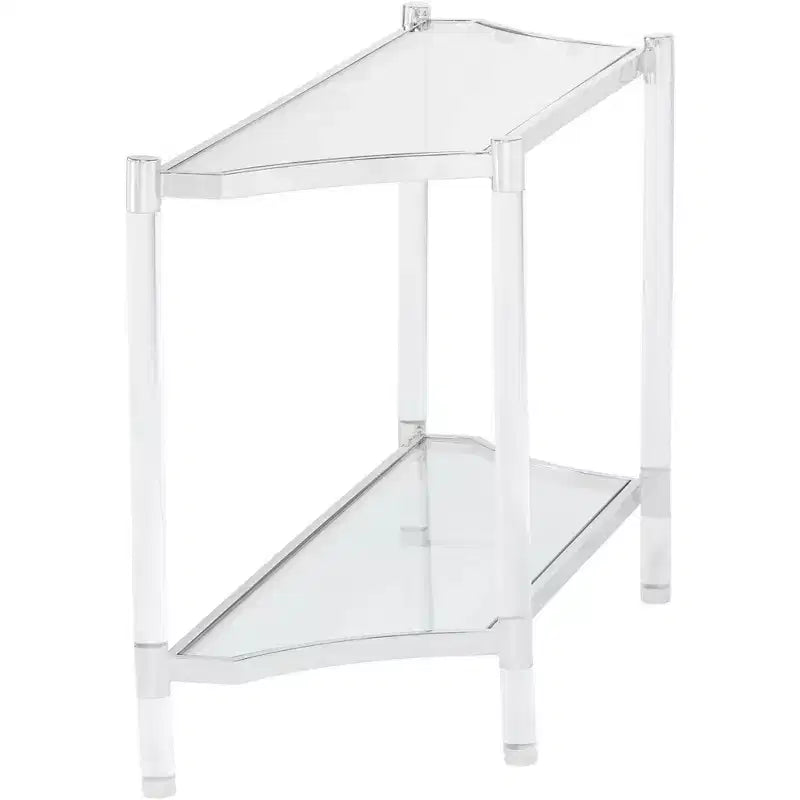 Console rectangulaire moderne en acrylique 122x41 cm avec étagère, pieds fins transparents pour salon, chambre, entrée