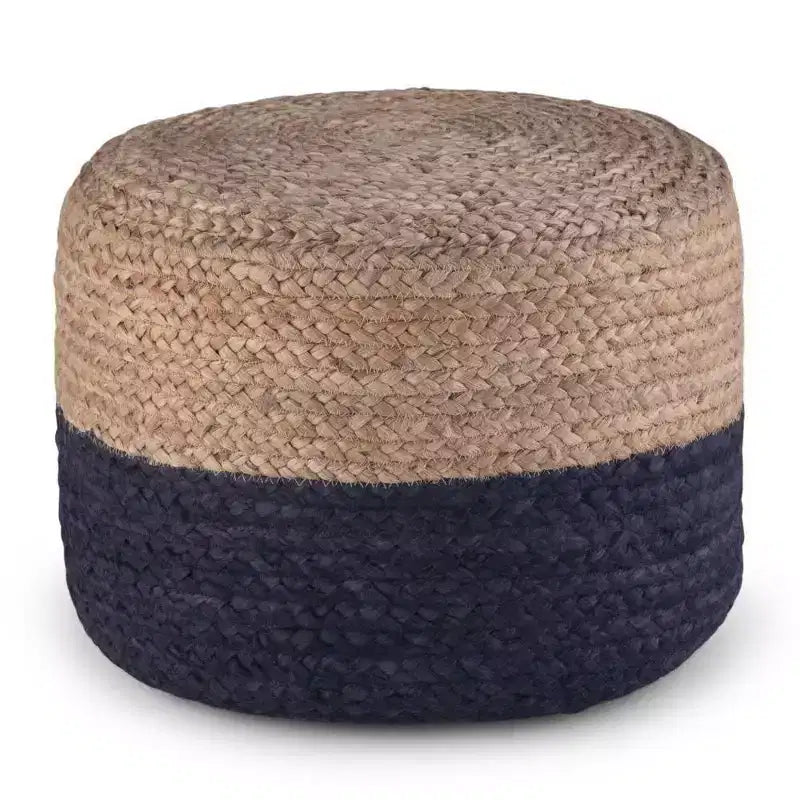 Pouf rond contemporain, jute tissé rose/naturel