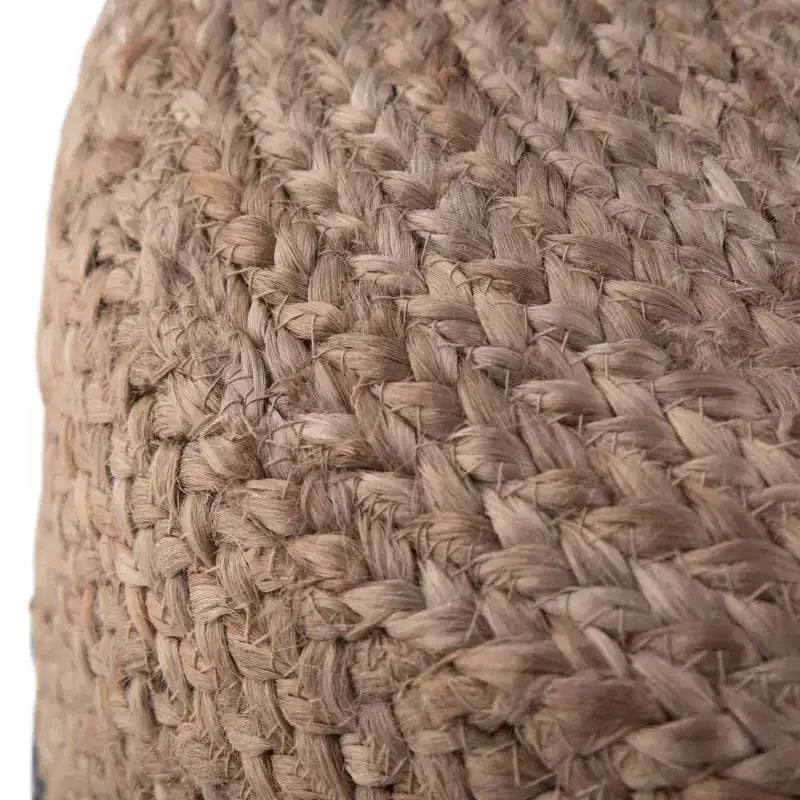 Pouf rond contemporain, jute tissé rose/naturel