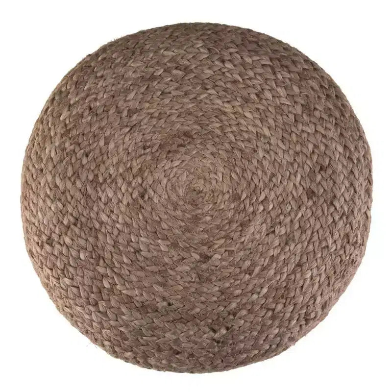 Pouf rond contemporain, jute tissé rose/naturel