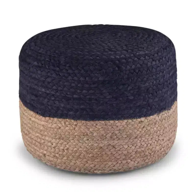 Pouf rond contemporain, jute tissé rose/naturel
