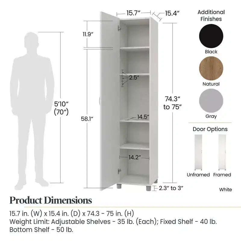 Armoire de rangement utilitaire 16" avec étagères réglables