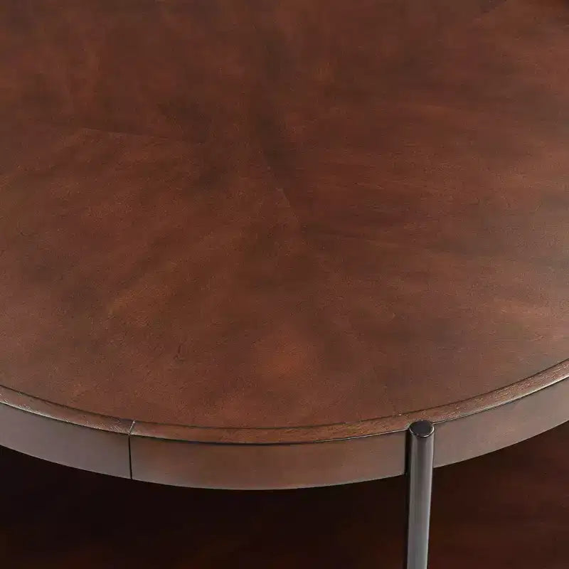 Table basse ronde industrielle moderne de 91 cm de large avec étagère inférieure, marron foncé, pour salon, chambre, chevet