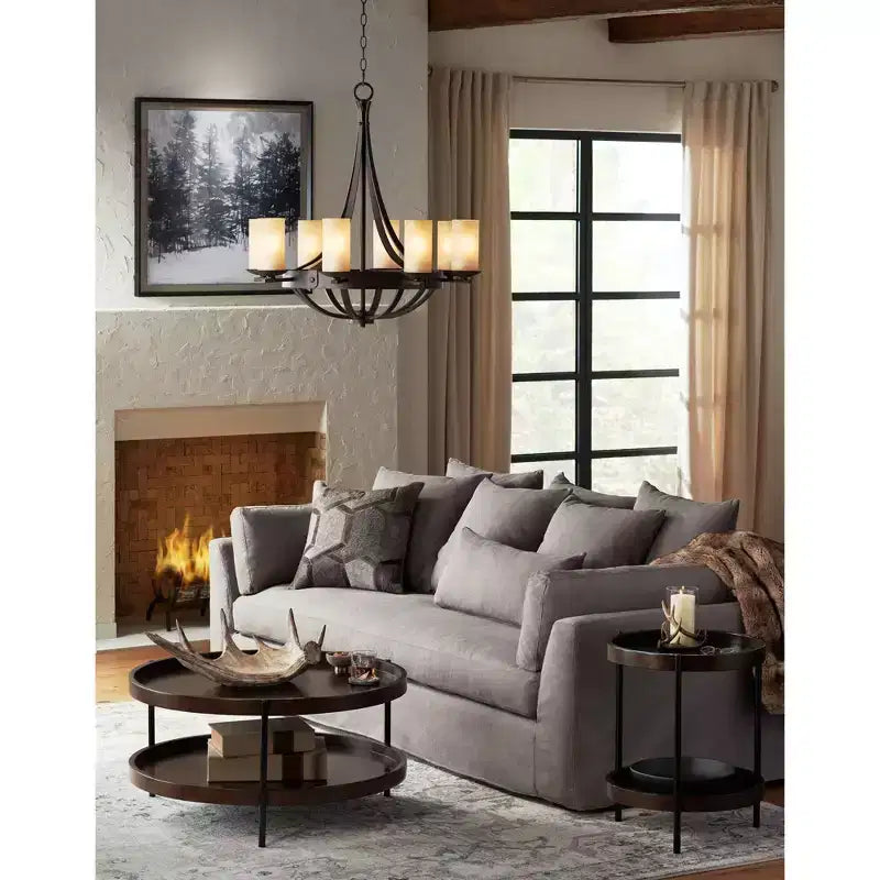 Table basse ronde industrielle moderne de 91 cm de large avec étagère inférieure, marron foncé, pour salon, chambre, chevet